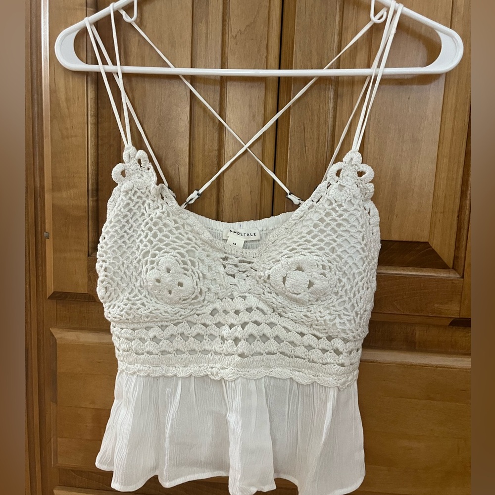 XS Strappy White Crochet Top